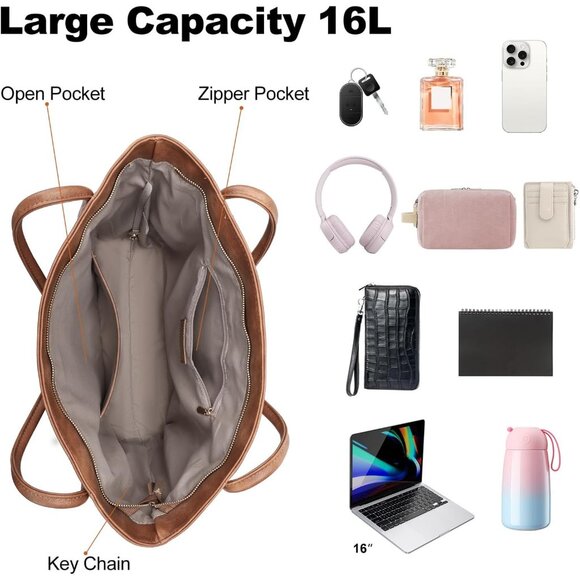 Premium Vegan Leather Tote Bag - Chic Carry-All for Women, 15.35" x 6.3" - Picture 3 of 7